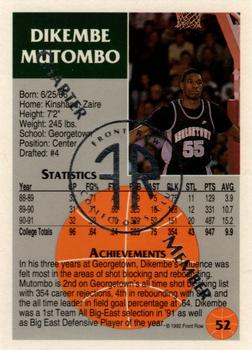 1991 Front Row Update - Silver Charter Member #52 Dikembe Mutombo Back