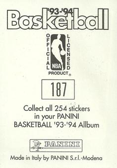1993-94 Panini Stickers #187 Shaquille O'Neal  Back