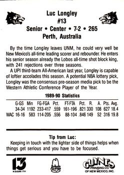 1990-91 New Mexico Lobos #6 Luc Longley  Back