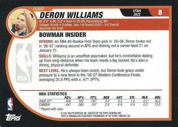 2007-08 Bowman #8 Deron Williams Back