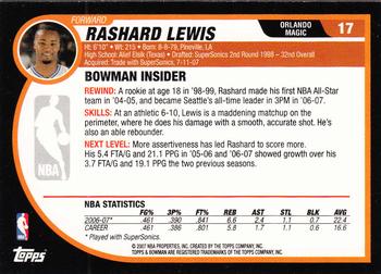 2007-08 Bowman #17 Rashard Lewis Back