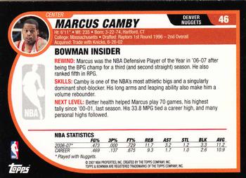 2007-08 Bowman #46 Marcus Camby Back