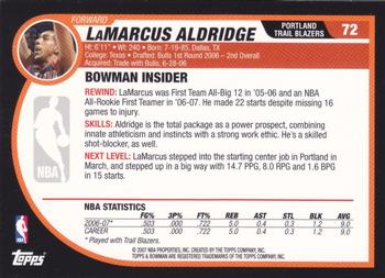 2007-08 Bowman #72 Lamarcus Aldridge Back
