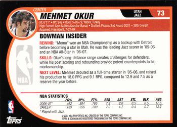 2007-08 Bowman #73 Mehmet Okur Back