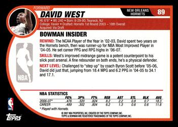 2007-08 Bowman #89 David West Back