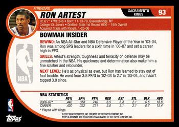 2007-08 Bowman #93 Ron Artest Back