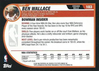 2007-08 Bowman #103 Ben Wallace Back
