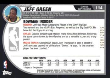 2007-08 Bowman #114 Jeff Green Back
