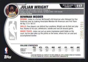 2007-08 Bowman #117 Julian Wright Back