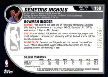 2007-08 Bowman #158 Demetris Nichols Back