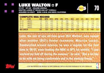 2007-08 Topps #70 Luke Walton Back