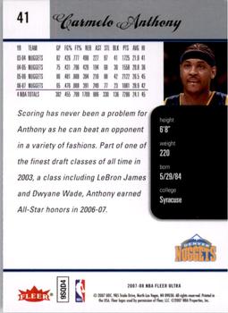 2007-08 Ultra #41 Carmelo Anthony Back