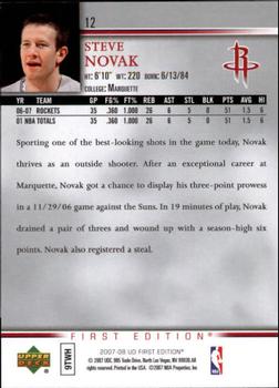2007-08 Upper Deck First Edition #12 Steve Novak Back