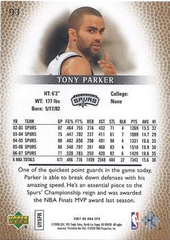 2007-08 SP Authentic #93 Tony Parker Back