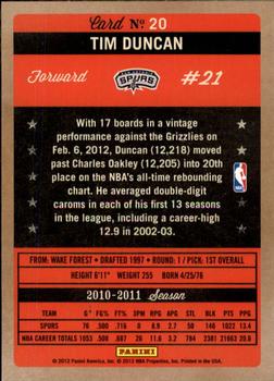 2011-12 Panini Past & Present #20 Tim Duncan Back