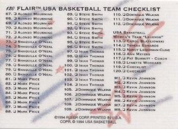 1994-95 Flair USA - Kevin Johnson Update #120 Checklist: 67-120 and M1-M8 Back