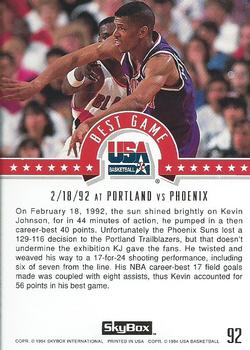1994 SkyBox USA - Kevin Johnson Update #92 Kevin Johnson Back