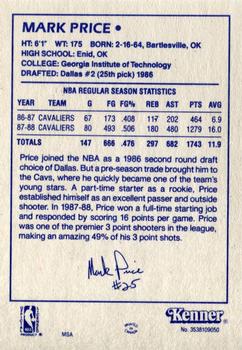 1988 Kenner Starting Lineup Cards #3538109050 Mark Price Back