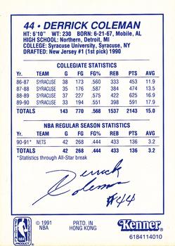 1991 Kenner Starting Lineup Cards #6184114010 Derrick Coleman Back