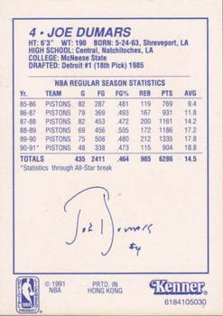1991 Kenner Starting Lineup Cards #6184105030 Joe Dumars Back