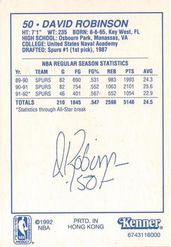 1992 Kenner Starting Lineup Cards #6743116000 David Robinson Back