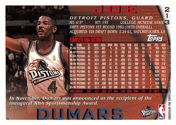 1997 Kenner/Topps/Upper Deck Starting Lineup Cards #213 Joe Dumars Back