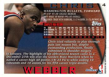 1997 Kenner/Topps/Upper Deck Starting Lineup Cards #4 Chris Webber Back