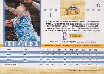 2011-12 Hoops - Autographs #47 Chris Andersen Back