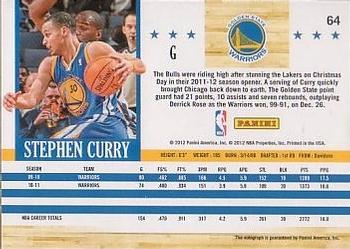 2011-12 Hoops - Autographs #64 Stephen Curry Back