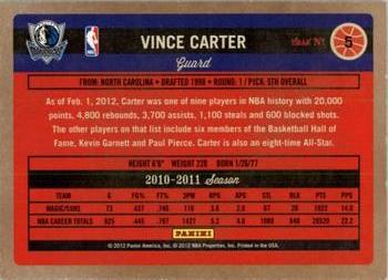 2011-12 Panini Past & Present - Variations #5 Vince Carter Back