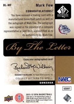 2011-12 SP Authentic - By the Letter #BL-MF Mark Few Back