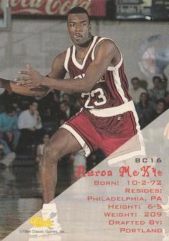 1994 Classic Draft - Bonus Cards #BC16 Aaron McKie Back