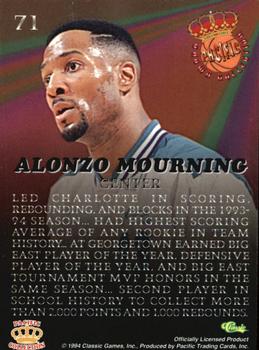 1994 Pacific Prisms #71 Alonzo Mourning Back