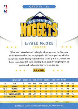 2012-13 Hoops #112 JaVale McGee Back