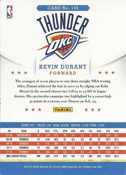 2012-13 Hoops #135 Kevin Durant Back