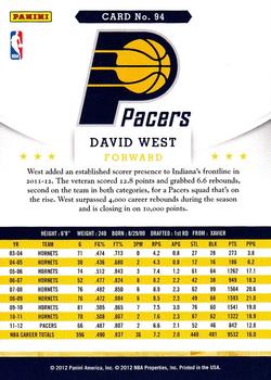 2012-13 Hoops #94 David West Back