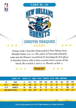 2012-13 Hoops #64 Greivis Vasquez Back