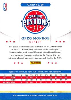2012-13 Hoops #88 Greg Monroe Back
