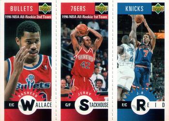 1996-97 Collector's Choice French - Mini-Cards Panels #M89 / M61 / M57 Rasheed Wallace / Jerry Stackhouse / J.R. Reid Front