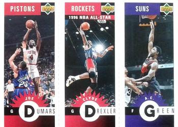 1996-97 Collector's Choice French - Mini-Cards Panels #M24 / M31 / M66 Joe Dumars / Clyde Drexler / A.C Green Front
