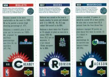 1996-97 Collector's Choice French - Mini-Cards Panels #M20 / M47 / M90 Jim Jackson / Glenn Robinson / Calbert Cheaney Back