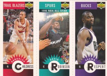 1996-97 Collector's Choice German - Mini-Cards Panels #M68 / M73 / M46 Randolph Childress / David Robinson / Shawn Respert Front