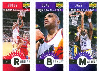 1996-97 Collector's Choice German - Mini-Cards Panels #M14 / M65 / M83 Dennis Rodman / Charles Barkley / Karl Malone Front