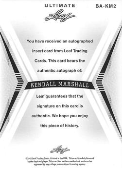 2012 Leaf Ultimate Draft #BA-KM2 Kendall Marshall Back