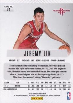 2012-13 Panini Prizm #34 Jeremy Lin Back