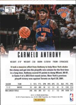 2012-13 Panini Prizm #71 Carmelo Anthony Back
