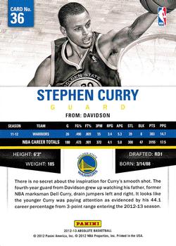2012-13 Panini Absolute #36 Stephen Curry Back