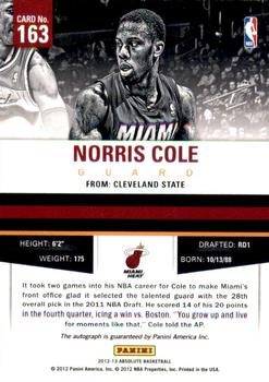 2012-13 Panini Absolute #163 Norris Cole Back