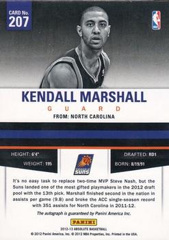2012-13 Panini Absolute #207 Kendall Marshall Back