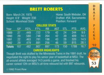 1992 Front Row Draft Picks #53 Brett Roberts Back